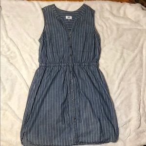 Blue and white striped sleeveless dress